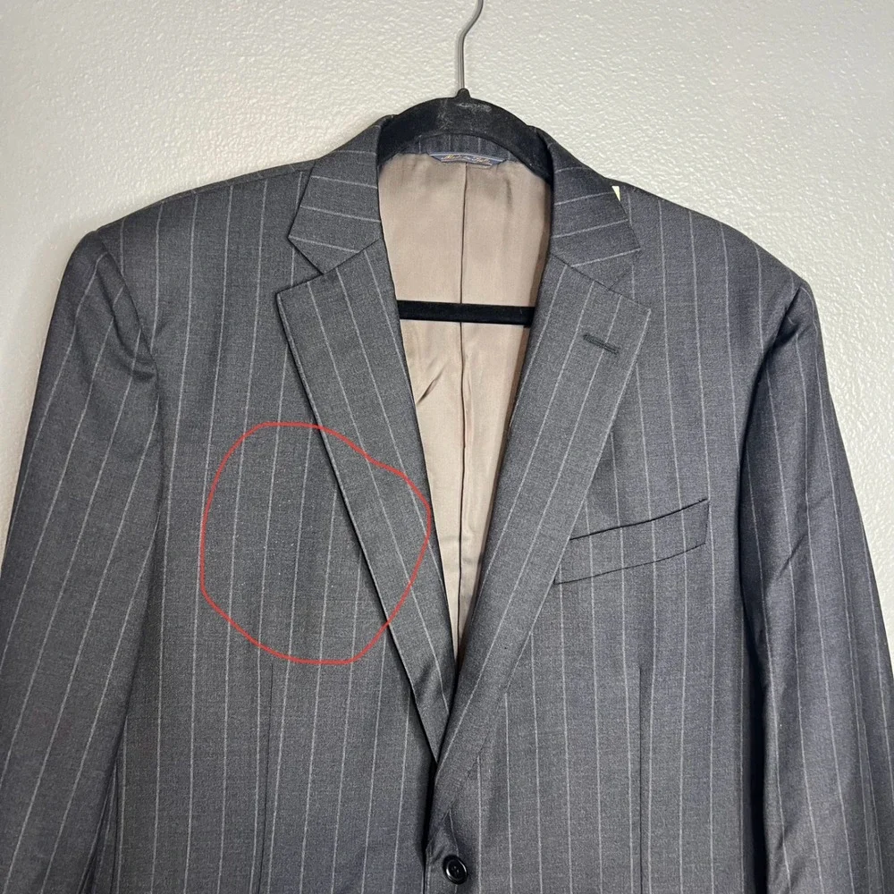 Trussini‎ Linea Nuova 46 XLong Gray Pinstripe Wool Suit Blazer Jacket Italy NEW